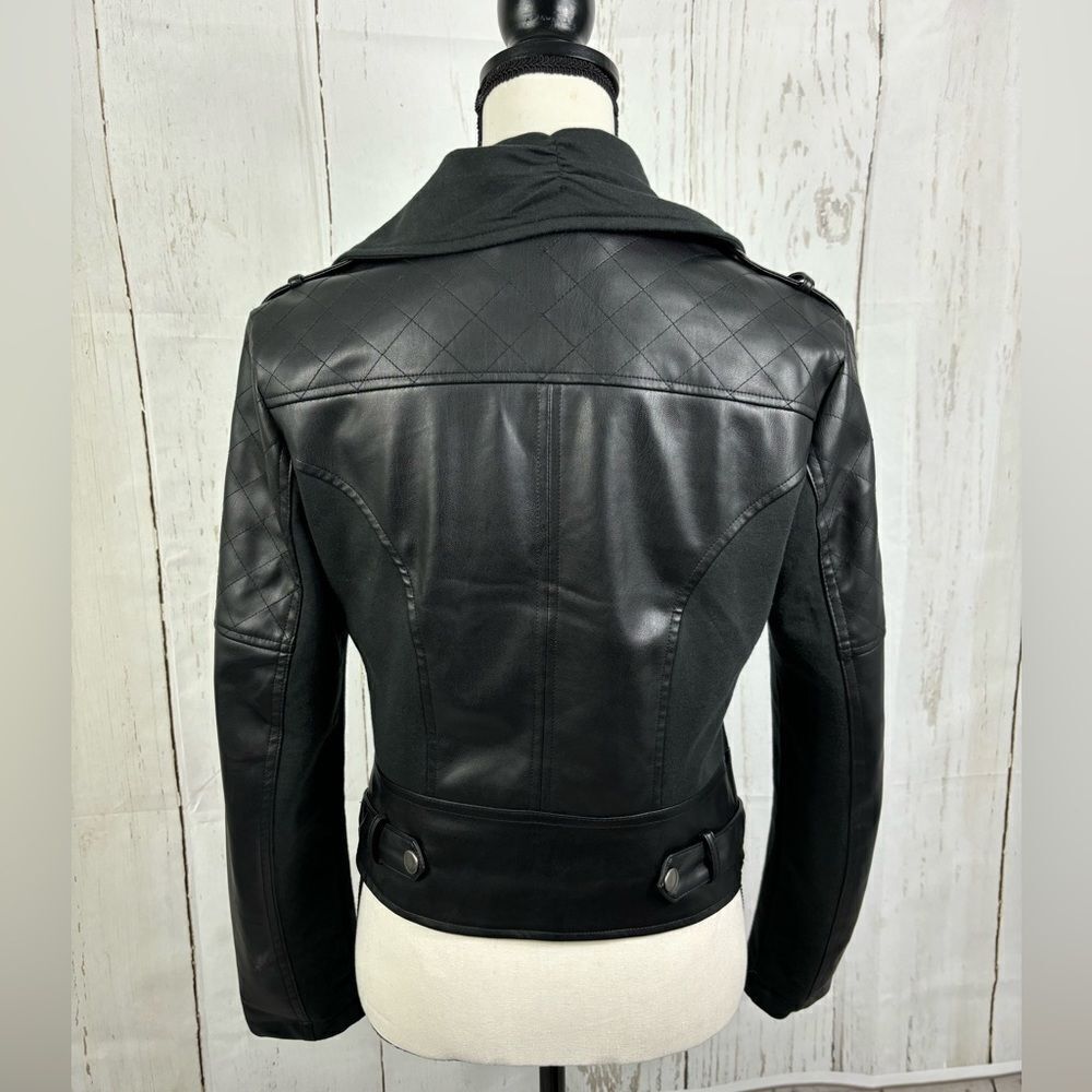 Ollie & Lala Mixed Fabric & Faux Leather Moto Jacket Black - Picture 8 of 12